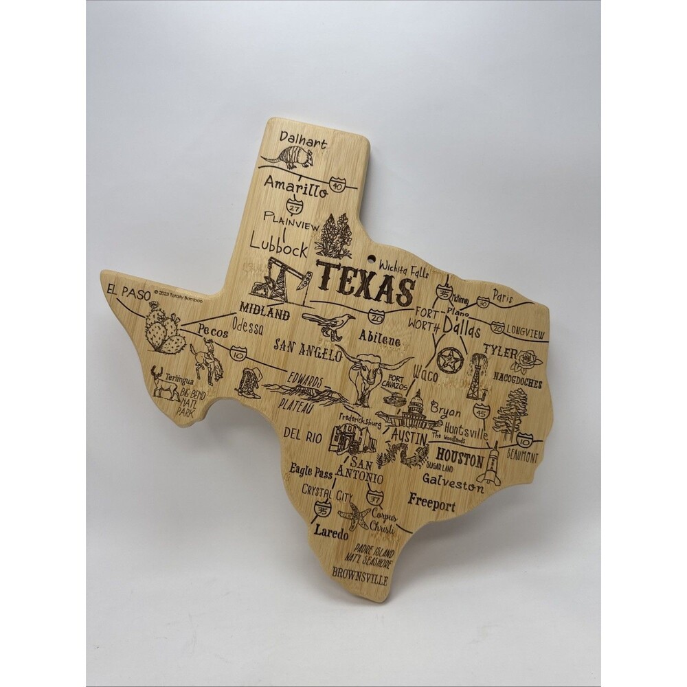 Totally Bamboo Texas State Shaped Bamboo Cutting Board with Map Design